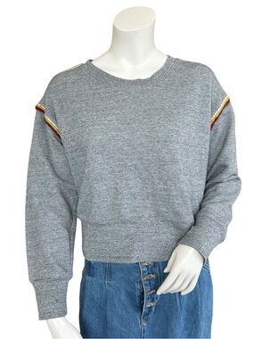 Madewell Heathered Gray Cropped Embroidered Trim Crewneck Sweatshirt Size Medium